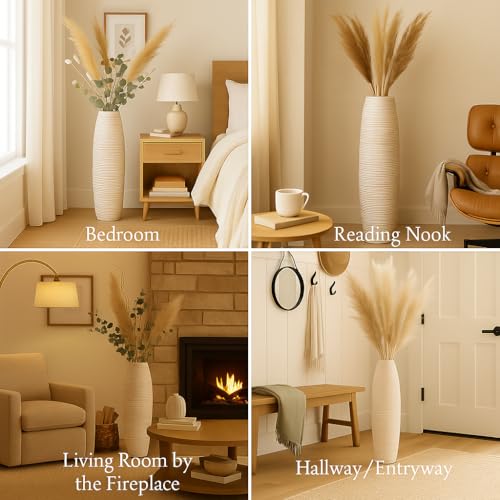 Large Floor Vase 34 inches Mango Wood for Pampas Grass (34 inches / White Wash)