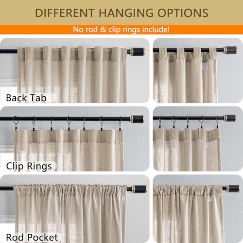 Cotton Curtains for Living Room Farmhouse Semi Sheer Light Filtering for Bedroom Windows (100"W x 84"L (Pack of 1) / Taupe)