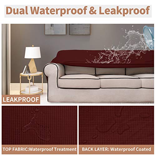 100% Waterproof Loveseat Couch Cover Stretch Jacquard Sofa Cover (Wine / Loveseat)