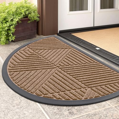 Half Circle Front Door Mat Outside Entrance (Coffee / 29.5" X 17")