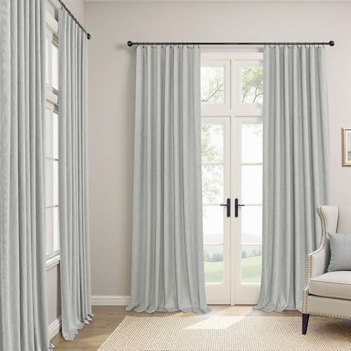 54 Inch Curtains 2 Panel Set 100% Blackout Linen Textured Room Darkening Thermal Insulating Curtain for Bedroom Winter Summer Heat Blocking Draft Kitchen Bathroom 54 Inches Long Light Grey Gray (Light Grey / 52"W x 54"L (Pack of 2))