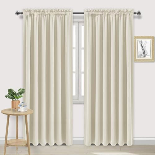 Wide Blackout Curtains for Bedroom 70 x 84 Inch Long Light Beige (Light Beige / 70"W x 84"L (Pack of 2))
