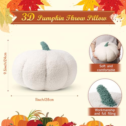1 Pcs 3D Pumpkin Pillow Fall Decor Halloween Cushions (White)