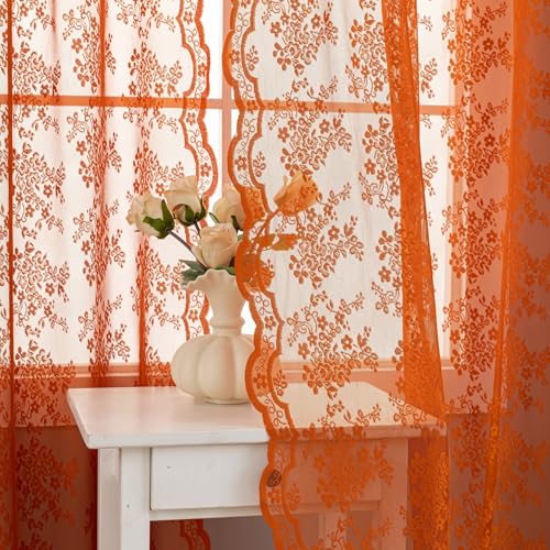 Vintage Lace Curtains 102 Inches Long (Burnt Orange / 52"W x 102"L (Pack of 2))