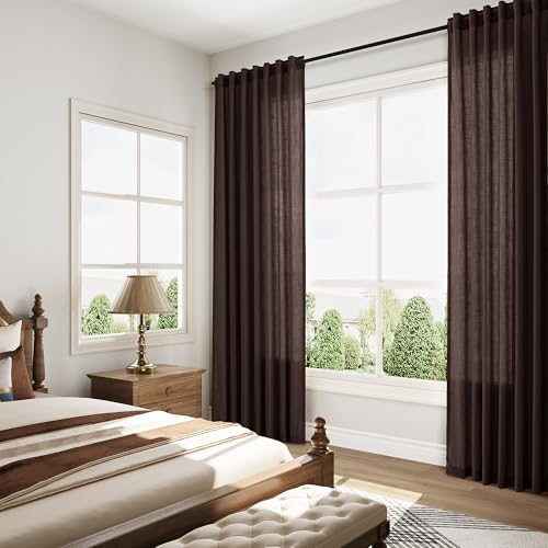 Coffee Brown Linen Curtains for Living Room 100 Inches Long Light Filtering Semi Sheer Curtain Back Tab Luxury Modern Rustic Home Decor Neutral Drapes for Bedroom Dinner Room 52x100 (52"W x 100"L (Pack of 2) / Coffee Brown)