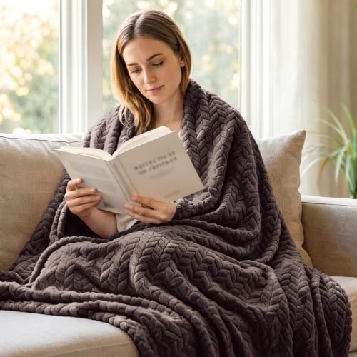Fleece Throw Blanket for Couch Sofa (Coffee / Throw ( 50x70 IN ))