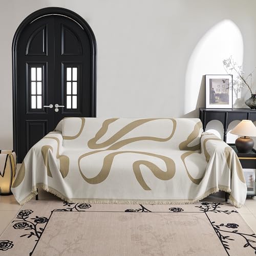 Boho Couch Cover Super Soft Couch Covers for 2 (71" x 102" / 1# Khaki Curve)