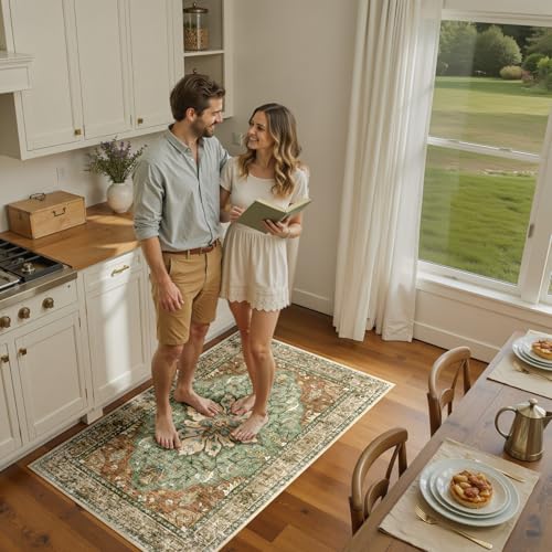 Washable Area Rug (Brick/Brown/Green / 3' x 5' (Rectangular))