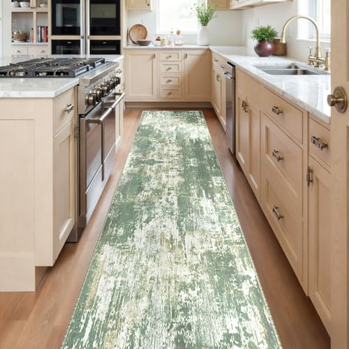 Washable Runner 2'x10' Abstract Area Rug for Hallway Light Green (Green/Gray/Yellow / 2' x 10' (Runner))