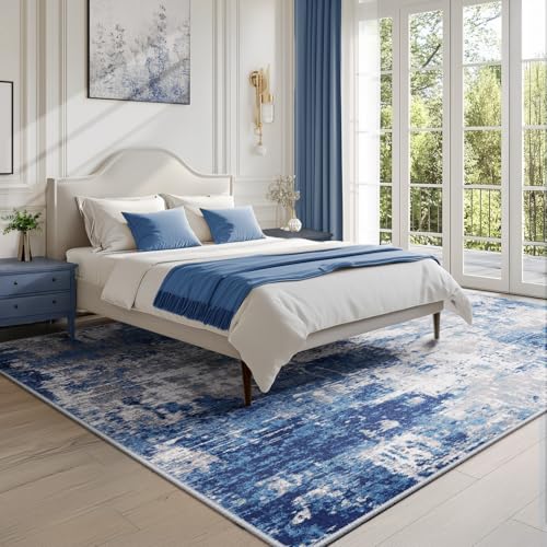 Washable 5'x8' Abstract Area Rug for Living Room Blue Gray (Blue/Gray / 5' x 8' (Rectangular))