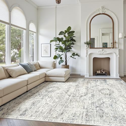 Washable Area Rug 8x10 Large Soft Living Room Rugs Blue (Blue/Ivory / 8' x 10' (Rectangular))