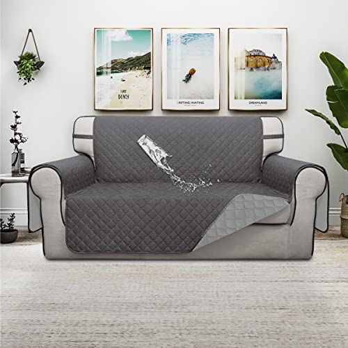 Double Protection 100% Waterproof Loveseat Sofa Covers for Living Room (Gray/Light Gray / Loveseat Medium)