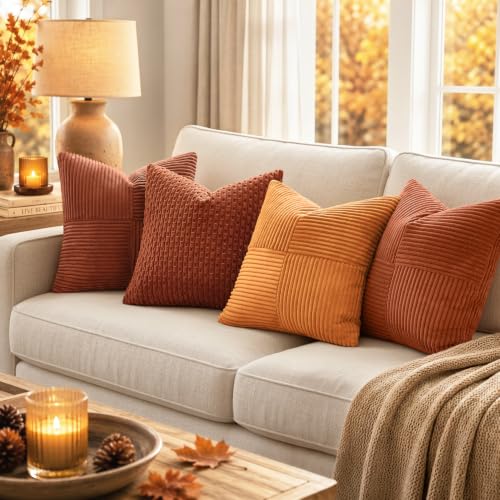 Fall Rust Boho Decorative Throw Pillow Covers for Couch 18x18 Inch (18" x 18" (Pack of 2) / Rust)