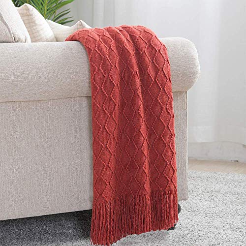 Rust Throw Blanket 50x90 Inch Boho Knitted Soft Throw Sofa Blanket (Rust / 50"x90")