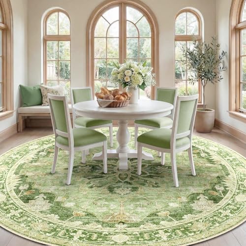 Washable Area Rug (Green/Yellow / 8' (Round))