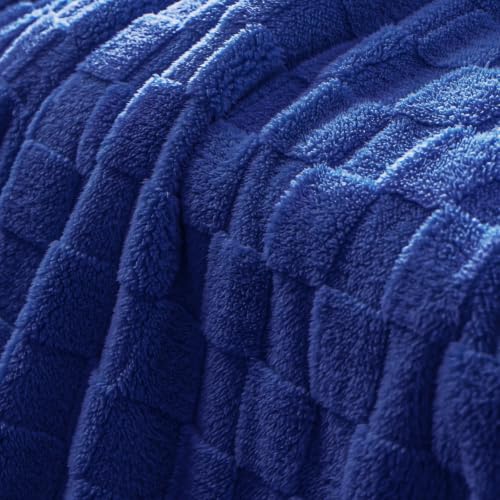 3D Checkered Fleece King Blanket for Bed (Cobalt Blue / King (104"x90"))