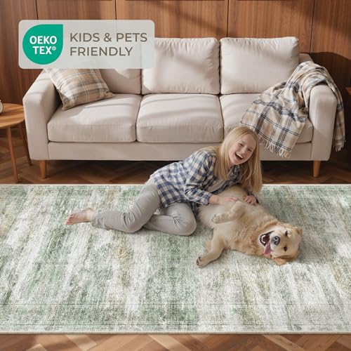 2x10 Runner Rug Non Slip (Green/Yellow/Ivory / 2' x 10' (Runner))
