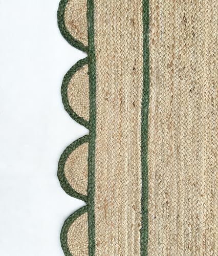 Scallop Pattern Jute Bohemian Area Rug (8'x10' (Rectangular) / Green)