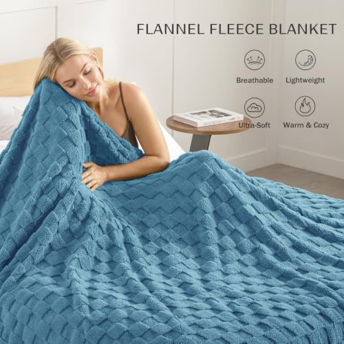 3D Checkered Fleece King Blanket for Bed (Slate Blue / King (104"x90"))