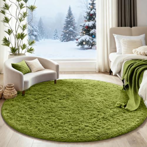 Round Rug 5Ft Green Circle Area Rug (7- Green / 5' (Round))