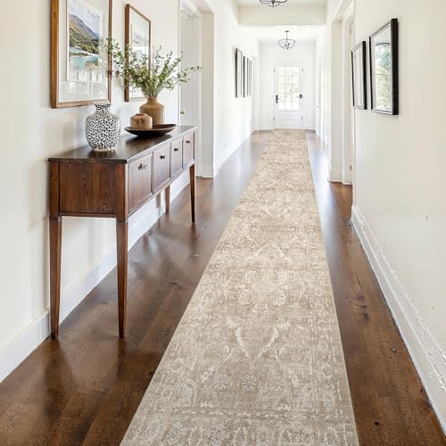 2'6"x16 Washable Long Runner Rug (Natural Beige / 2'6" x 16' (Runner))