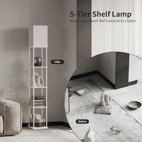 5 Tier Floor Lamp with Shelves (White / 5-Tier)