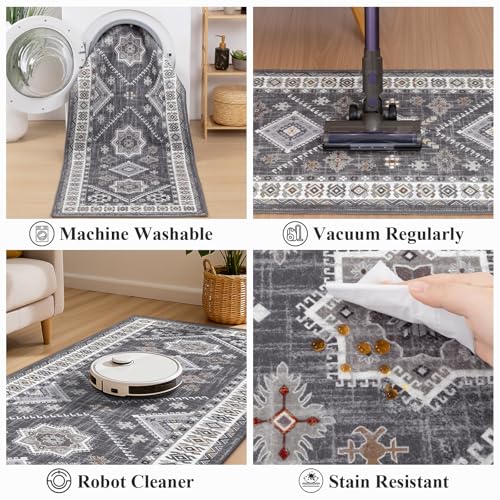 HEBE Boho Kitchen Mats for Floor 24''x60'' (Natural/Grey / 24"x60")