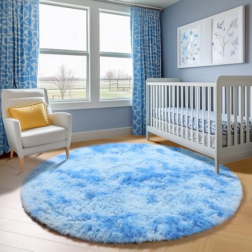 Round Rugs 6ft for Living Room Bedroom (Sky Blue / 6' (Round))