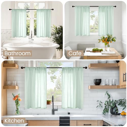 Light Green Linen Curtains 45 Inch Length (Sage Green / 30"W x 45"L (Pack of 2))