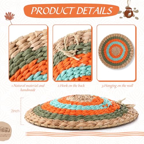 15 Pcs Boho Rattan Wall Baskets Hanging Decor (Orange Style)