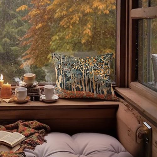 Rustic Autumn Forest Pillow Covers 18x18 Double (Forest-orange -01 / 18" x 18" (Pack of 1))