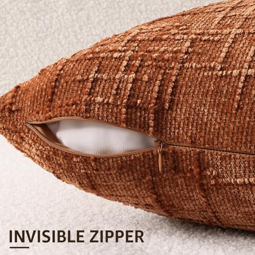 Textured Chenille Throw Pillow Covers 18x18 Set of 2 Rust (Rust / 18" x 18" (Pack of 2))
