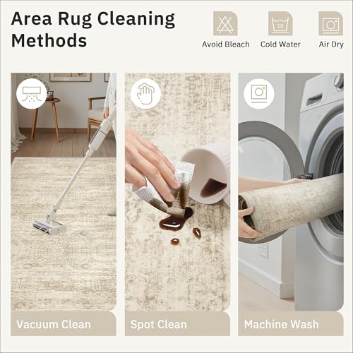 Washable Runner Rug 2'6"x8' Kitchen Hallway Runners Beige (Beige / 2'6" x 8' (Runner))