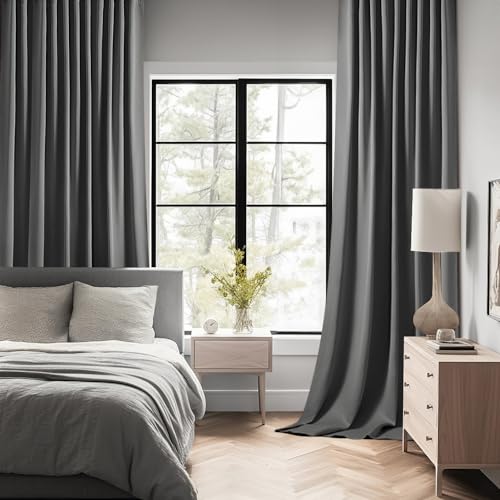 Grey Back Tab Blackout Curtains 52x72 Inches Long 2 Panels Set (Grey / 52"W x 72"L (Pack of 2))