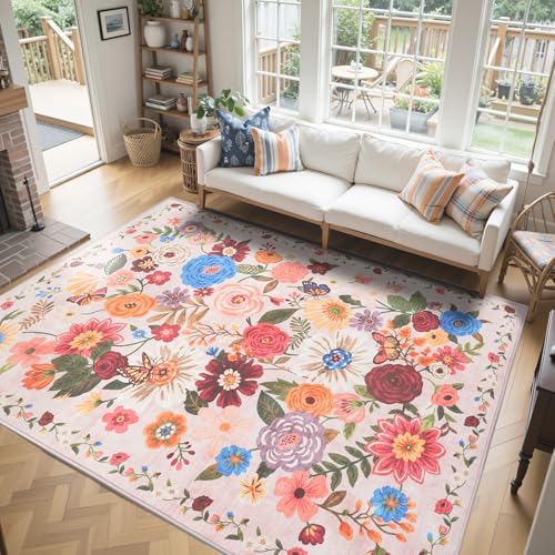 Blush Washable Area Rug 8x10 (Blush Beige / 8' x 10' (Rectangular))