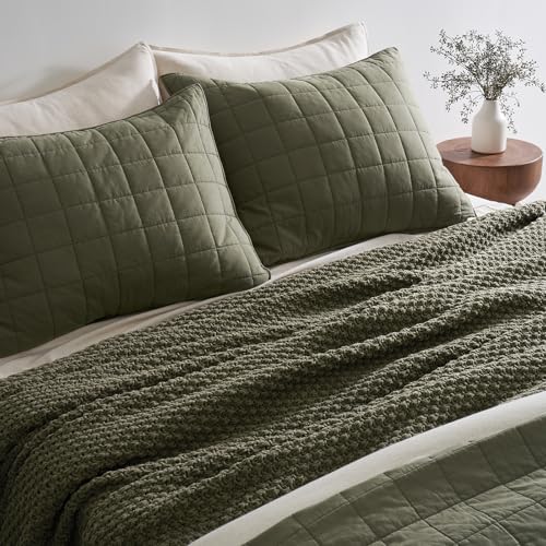 HOME Chunky Chenille Knit Throw Blanket (Olive Green / 90" X 90")