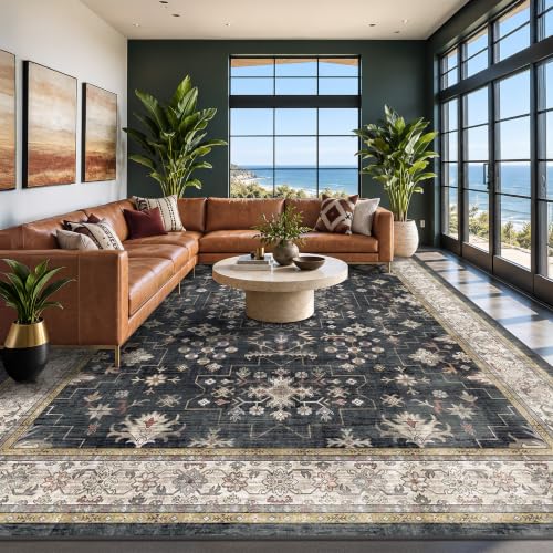 Black Boho Rug for Living Room 9x12 (9' x 12' (Rectangular) / Ashen / Multi)