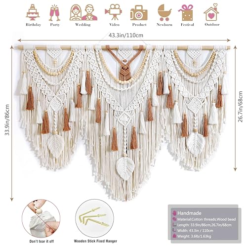 Large Macrame Wall Hanging Boho Woven Tapestry Chic Home Art Wall Decor