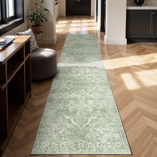 3x14 Washable Hallway Runner Rug (Muted Sage Green / 3' x 14' (Runner))