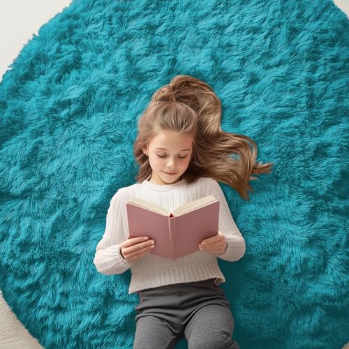 Teal Round Rugs for Bedroom (5 Ft Round / Teal)
