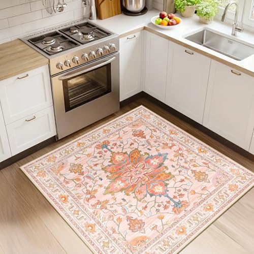 Washable Area Rug (Pink/Light Pink/Colorful / 4' x 4' (Square))