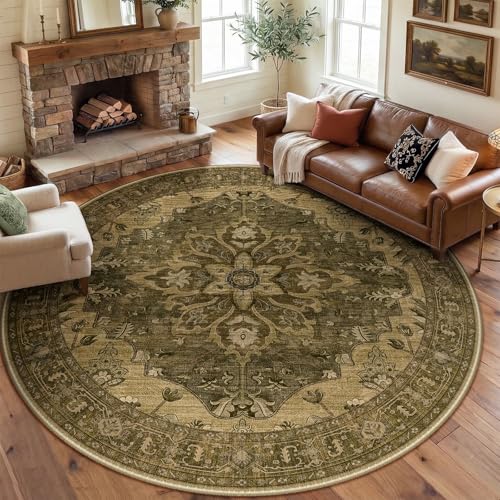 Washable Area Rug (Brown/Dark Brown / 8' (Round))