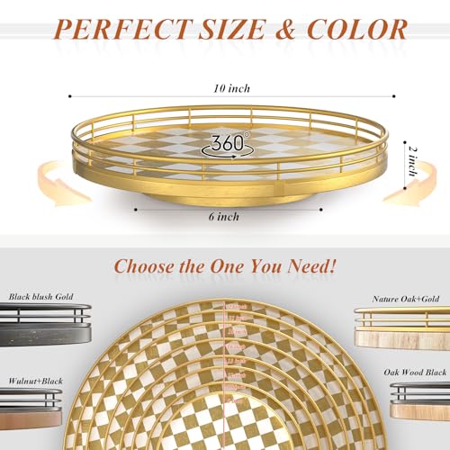 10 Inch Gold Checkerboard Lazy Susan Vanity Tray with Metal Rail (Gold & White / 10 inches)