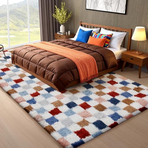 Checkered Rainbow Rug for Living Room Bedroom (Checkered Rainbow / 8' x 10' (Rectangular))