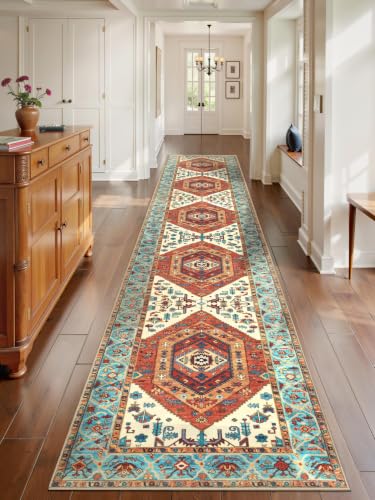 2'6"x14' Washable Non Slip Boho Runner Rug for Hallway (Orange/Multi / 2'6" x 14' (Runner))
