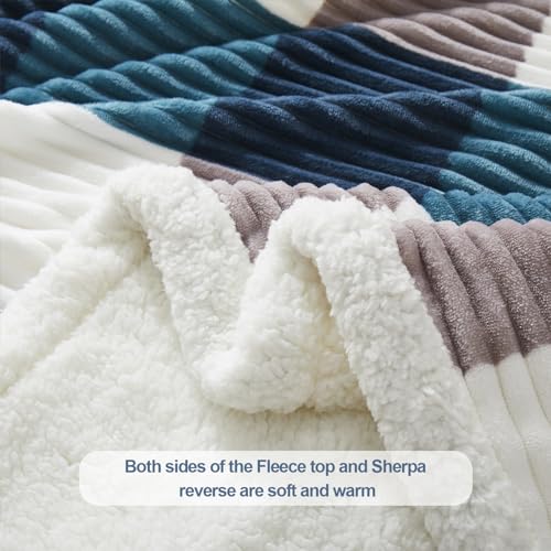 Sherpa Blanket Twin Plaid Thick Bed Blanket (Teal Check / 60"*80")