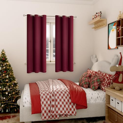 Burgundy Blackout Curtains for Bedroom 63 Inch Long (Burgundy / 42"W x 63"L (Pack of 2))
