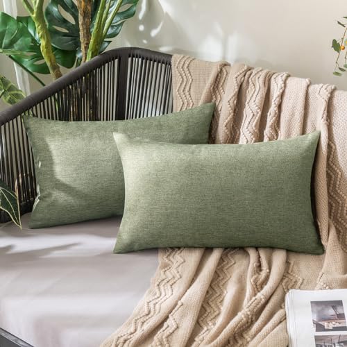 Decorative Outdoor Pillow Covers Lumbar Waterproof 12x20 Gray Green (20" x 12" (Pack of 2) / Gray Green)