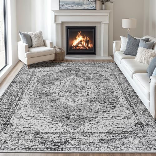 8x10 Washable Rugs for Bedroom Non (Vintage Dark Grey / 8' x 10' (Rectangular))
