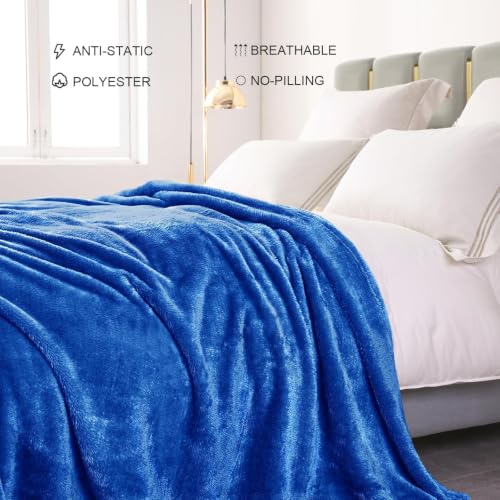 Fuzzy Plush Fleece Bed Blanket King Size (Cobalt Blue / 104x90 IN)